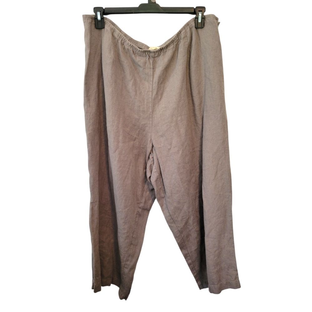 Eileen Fisher Taupe Linen Wide Leg Cropped Pants Size 3X